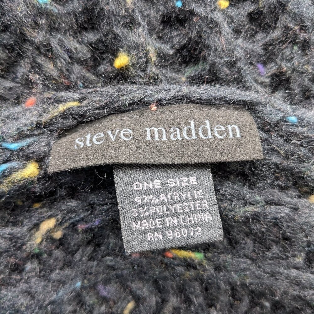 Steve Madden chunky, COZY, soft scarf, black with multicolor specs and fringe
